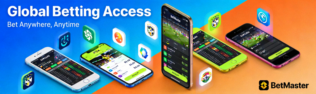 다양한 스마트폰 모델에서 해외 배팅 사이트 앱과 모바일 웹사이트를 사용하는 모습을 보여주는 애니메이션 배너